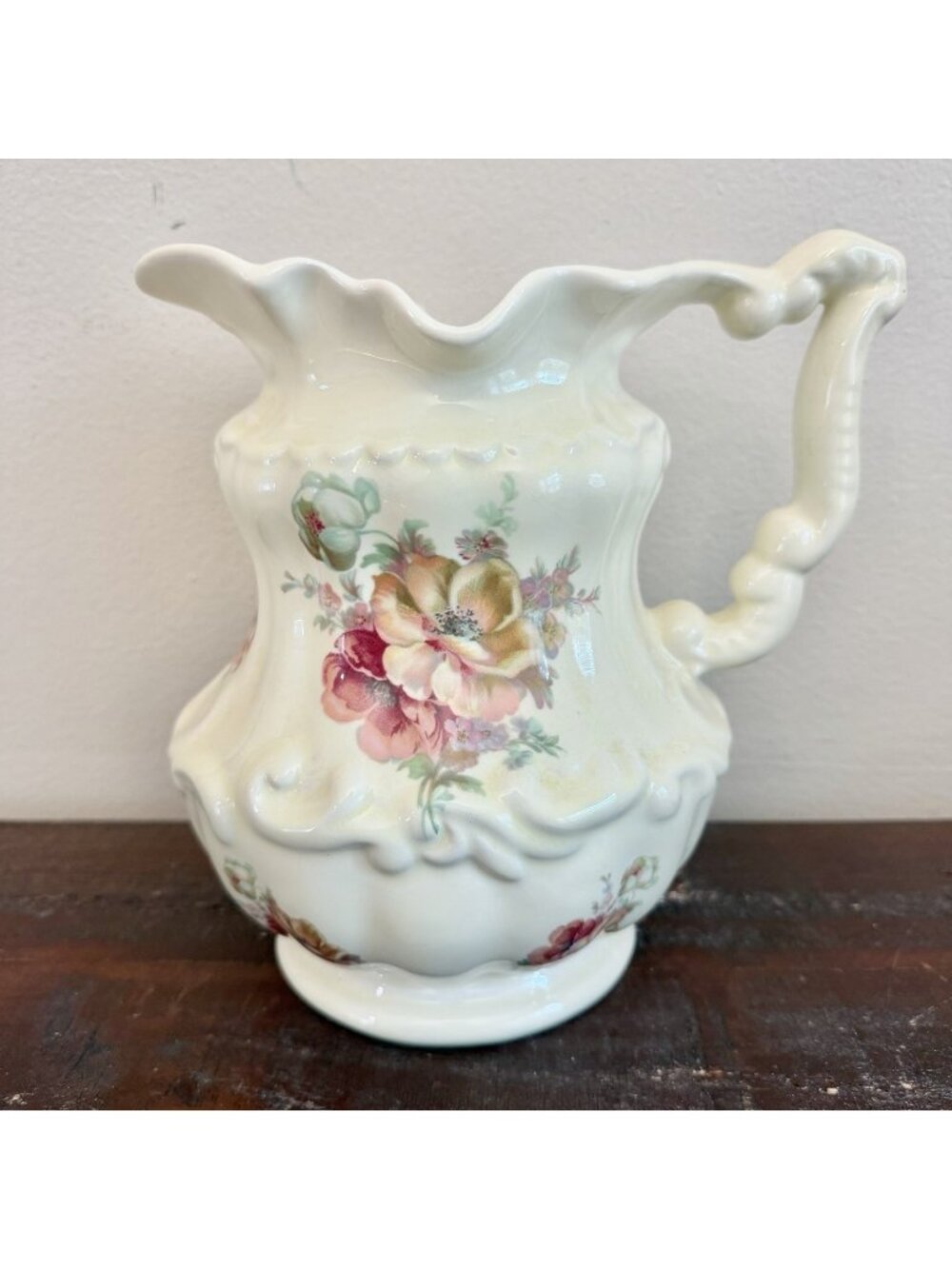 Vintage Athena California Floral Ceramic Pitcher Vase Cottagecore French Country